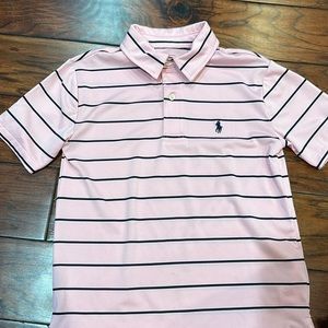 Ralph Lauren Pink and Navy Stripe Performance Polo Shirt Boys Small